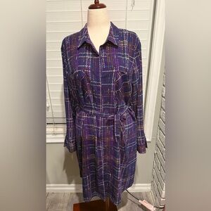 Appleseed's Women's Purple Long Sleeve Dress Shirt Style with Tie Waist‎